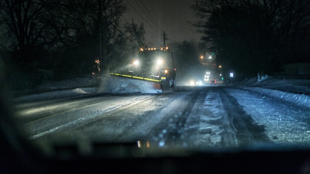 snow plowing on a Sudbury, ma road.